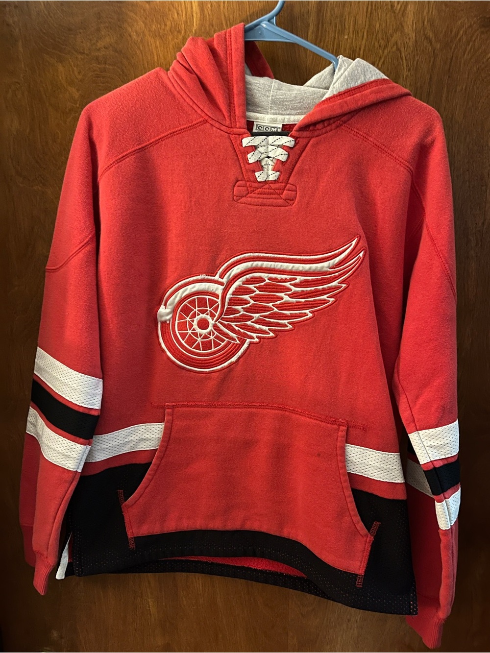 CCM Red Hockey Lace-Up Hoodie with White Laces